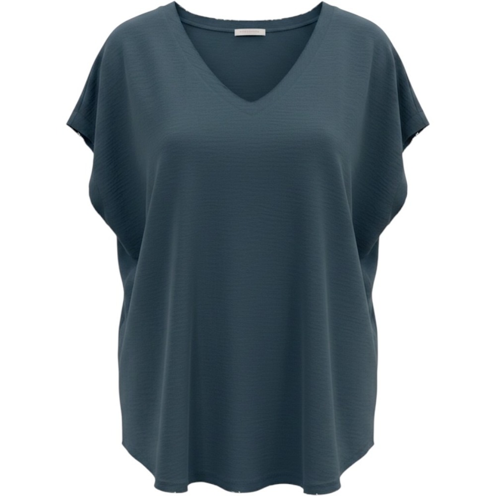 Jodifl Women V-Neck Raw Hem Blouse Small Gray Textured Short Sleeve Minimalist